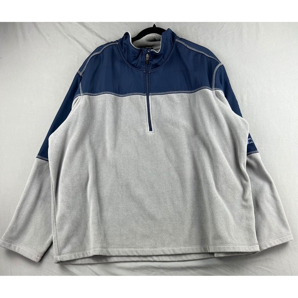 Starter Fleece Pullover Mens 3XL 1/4 Zip Grey Navy Blue Arm Pocket Good